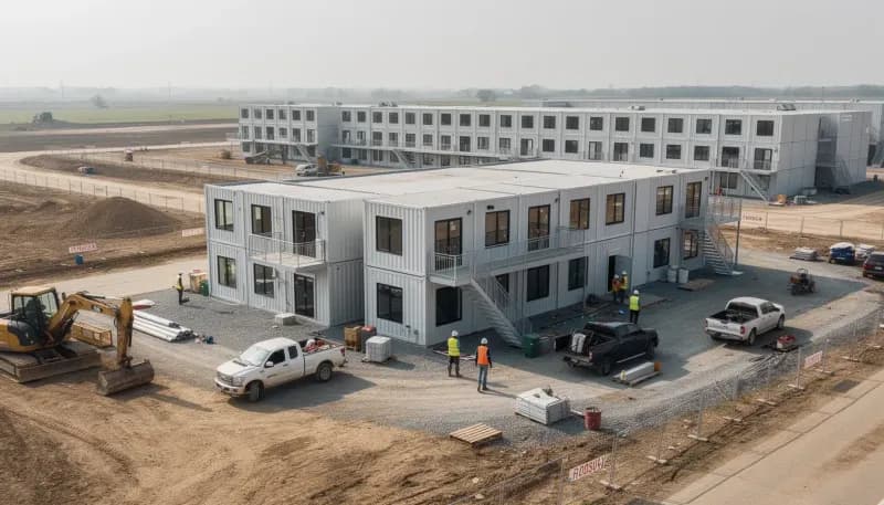Multi-container site office complex manufactured for a large project site – available in Bangalore, Chennai, Hyderabad, Mumbai, Pune, Delhi NCR & pan-India