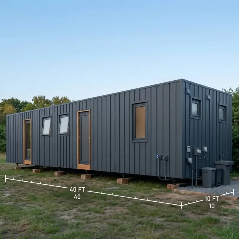 40ft Portable Bunkhouse – 12 Person — angled exterior view showing 40ft length and 10ft width | portable bunkhouse, Portable Cabins by Portable Office Cabin