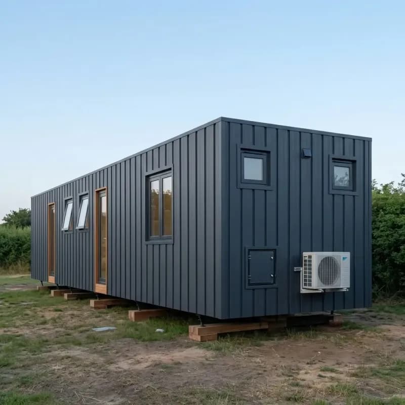 40ft Portable Bunkhouse – 12 Person — side elevation with windows and split AC unit | portable bunkhouse, Portable Cabins by Portable Office Cabin