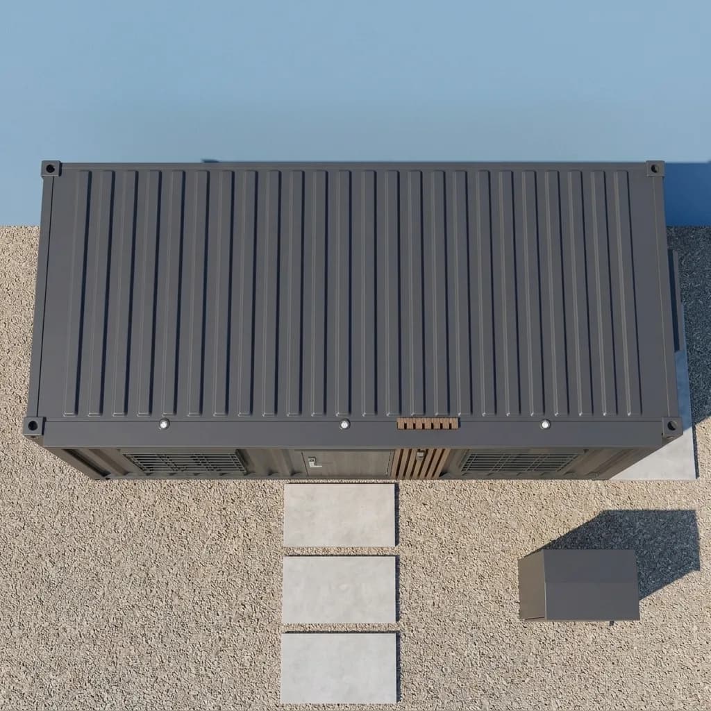Steel Portable Cabin — overhead view of the sloping profiled steel roof and corner lifting points | steel portable cabin, Portable Cabins by Portable Office Cabin