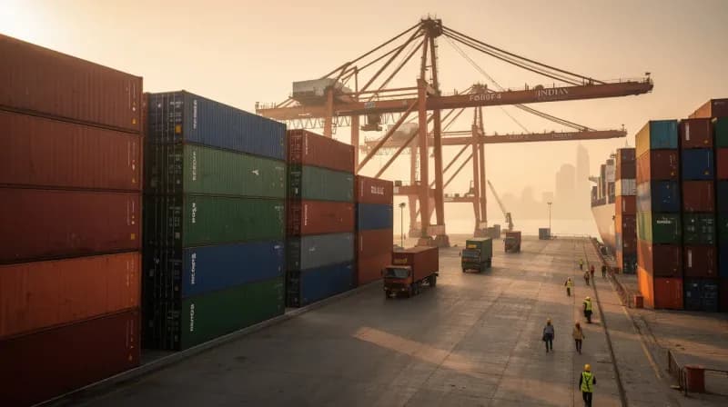 Cargo storage containers stacked at Indian port with crane operations by Portable Office Cabin – Portable Office Cabin | Bangalore, Chennai, Mumbai & across India Cargo storage containers stacked at Indian port with crane operations by Portable Office Cabin