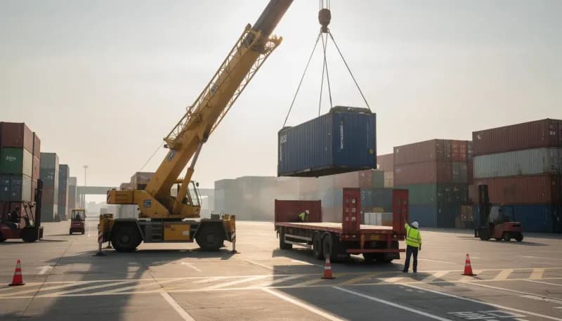 Shipping Container for Sale | Portable Office Cabin – Bangalore, Chennai, Hyderabad, Mumbai & pan-India Shipping container being loaded by crane for delivery to project site by Portable Office Cabin – available in Bangalore, Chennai, Hyderabad, Mumbai, Pune, Delhi NCR & pan-India