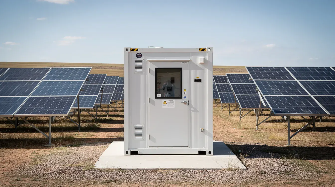 Portable container cabin deployed at a solar energy farm site for control room operations by Portable Office Cabin – available in Bangalore, Chennai, Hyderabad, Mumbai, Pune, Delhi NCR & pan-India