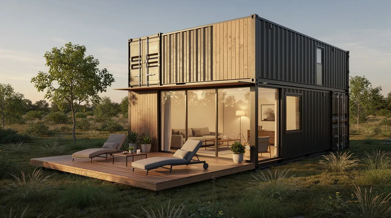 Modular container home conversion with wooden deck and glass facade by Portable Office Cabin – Portable Office Cabin | Bangalore, Chennai, Mumbai & across India Modular container home conversion with wooden deck and glass facade by Portable Office Cabin – available in Bangalore, Chennai, Hyderabad, Mumbai, Pune, Delhi NCR & pan-India