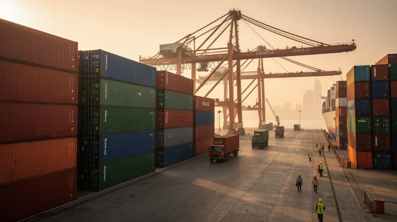 Cargo storage containers stacked at Indian port with crane operations by Portable Office Cabin – Portable Office Cabin | Bangalore, Chennai, Mumbai & across India Cargo storage containers stacked at Indian port with crane operations by Portable Office Cabin