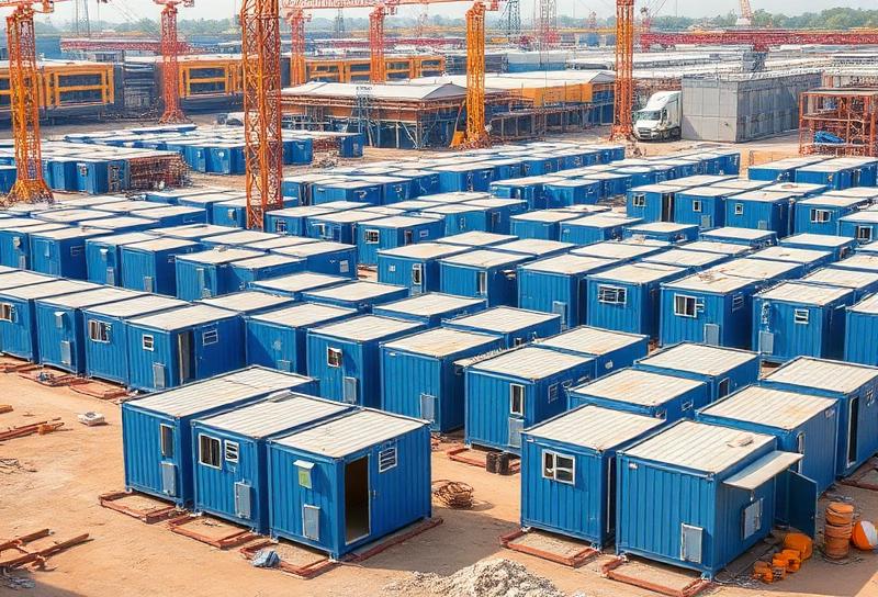 Large-scale portable cabin deployment at construction project site in India – Portable Office Cabin | Bangalore, Chennai, Mumbai & across India Large-scale portable cabin deployment at construction project site in India