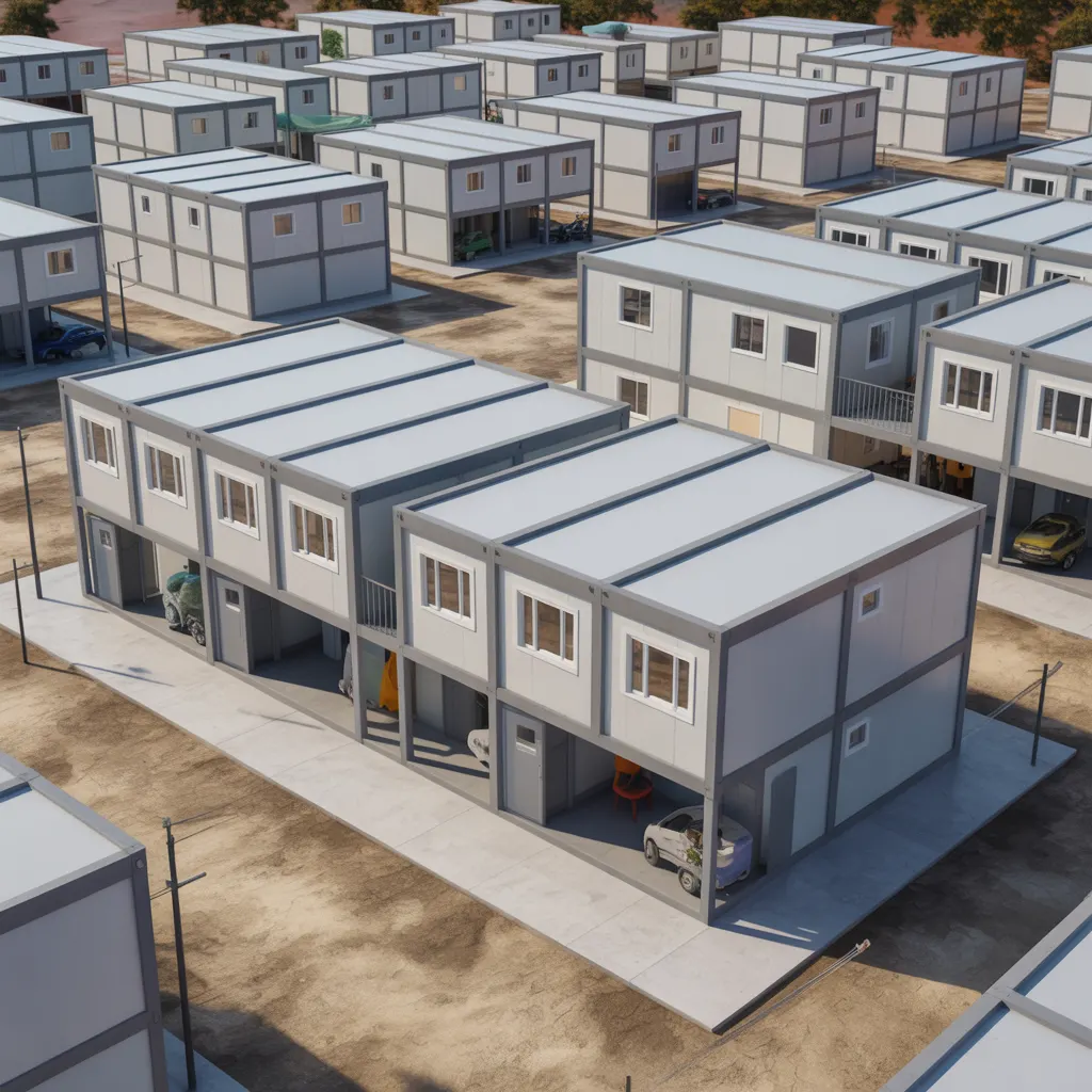 Aerial view of prefabricated labour colony layout in Bengaluru