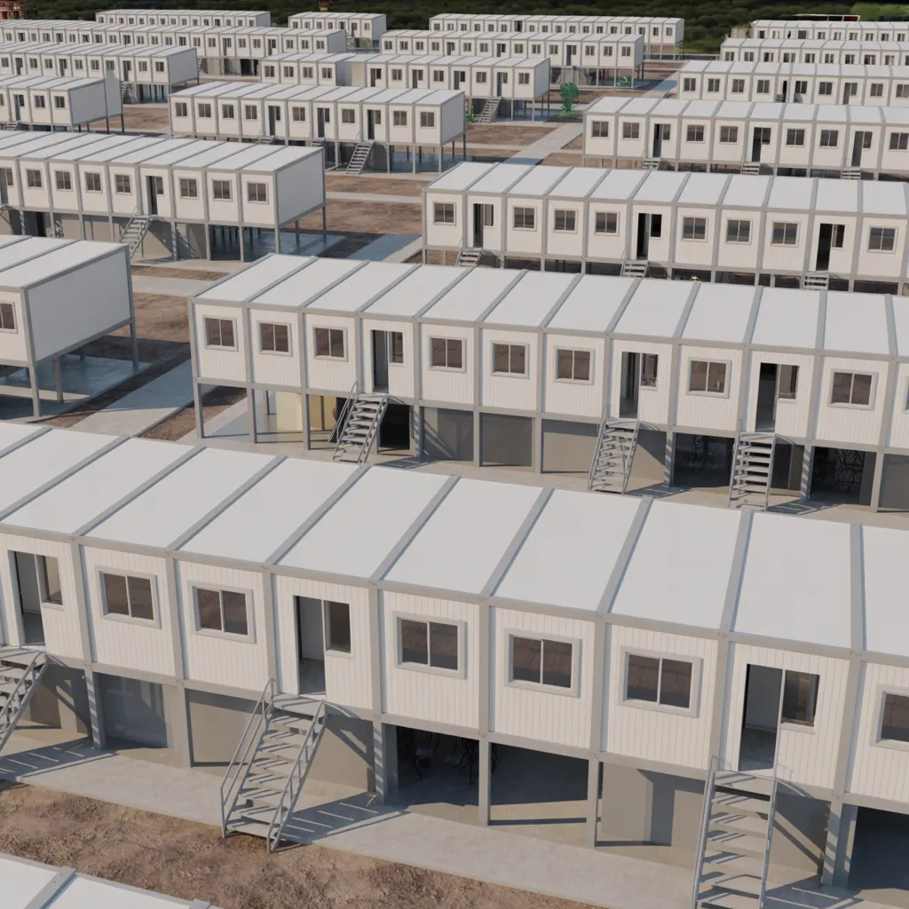 Large-scale prefabricated worker accommodation colony – aerial view