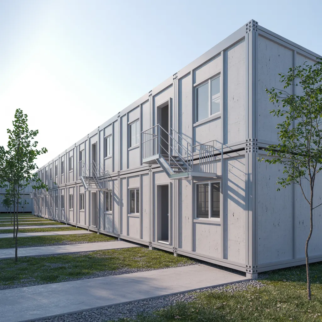 Prefabricated double-storey labour colony – side elevation view
