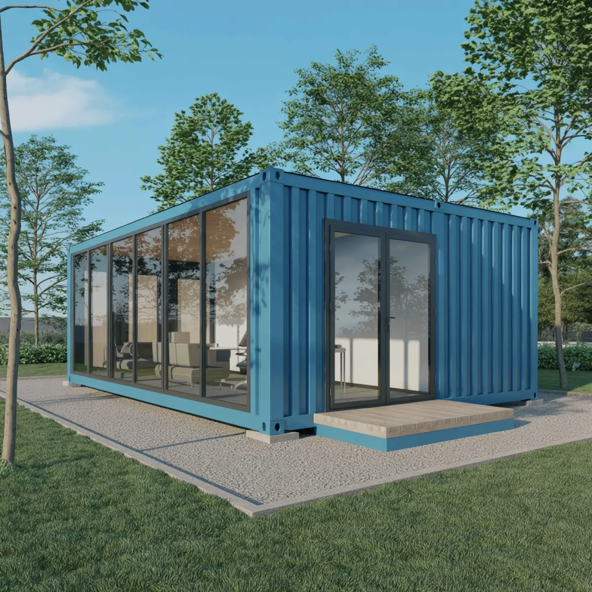 Prefabricated container office cabin with glass facade for site use in India