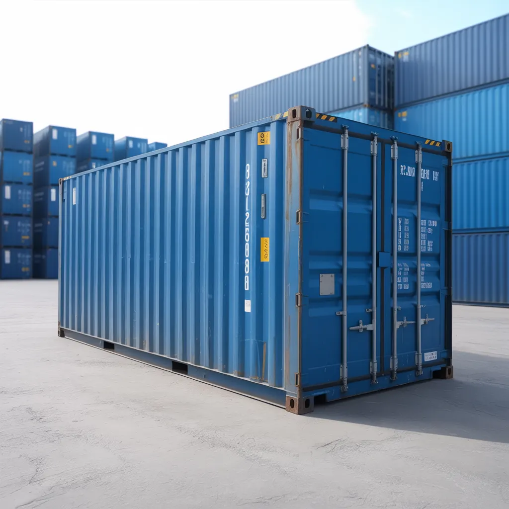 Used shipping container for sale in Chennai — 20 ft Corten steel unit by Portable Office Cabin Blue 20 ft Corten steel shipping container at Chennai storage yard ready for sale by Portable Office Cabin