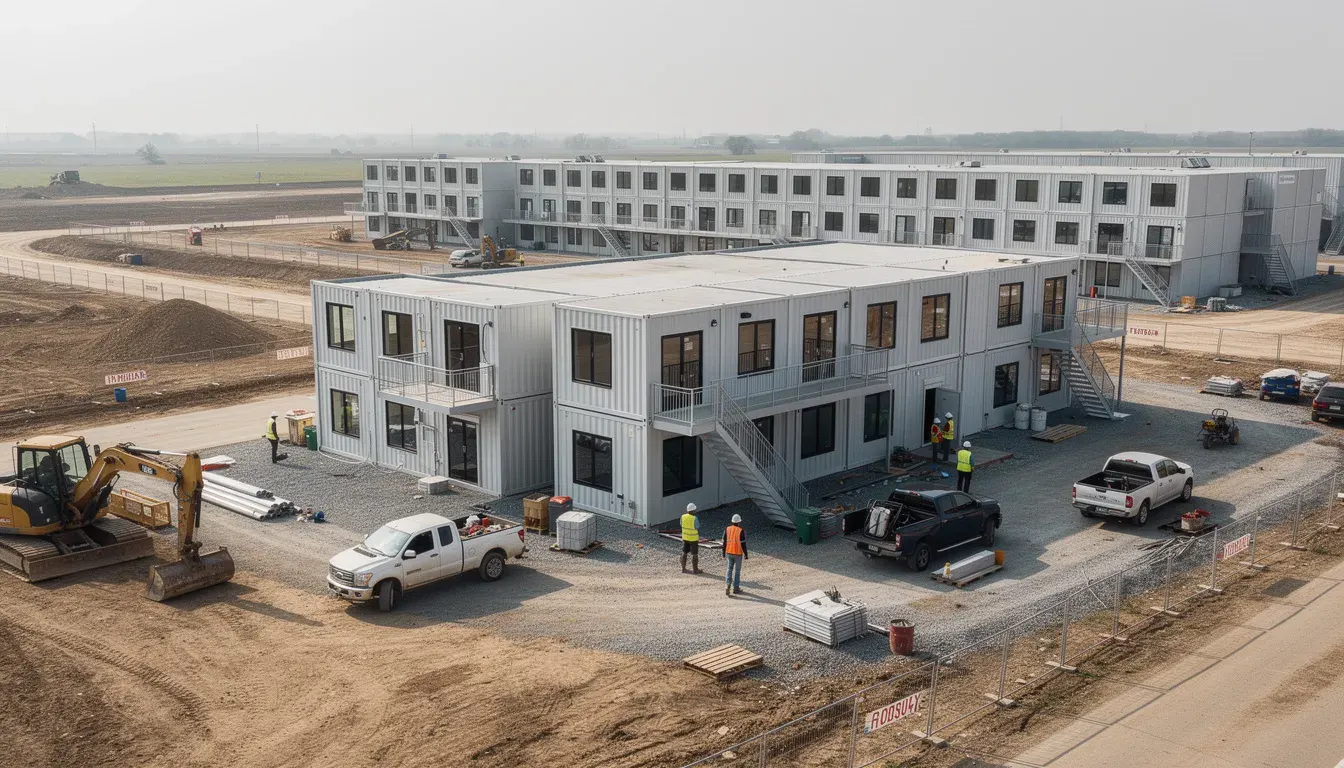 Modular site office container complex Multi-container site office complex manufactured for a large project site – available in Bangalore, Chennai, Hyderabad, Mumbai, Pune, Delhi NCR & pan-India