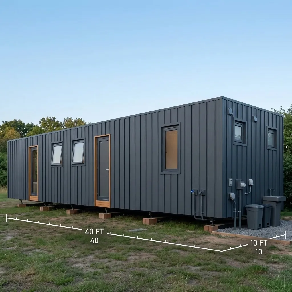 40ft Portable Bunkhouse – 12 Person — angled exterior view showing 40ft length and 10ft width | portable bunkhouse, Portable Cabins by Portable Office Cabin